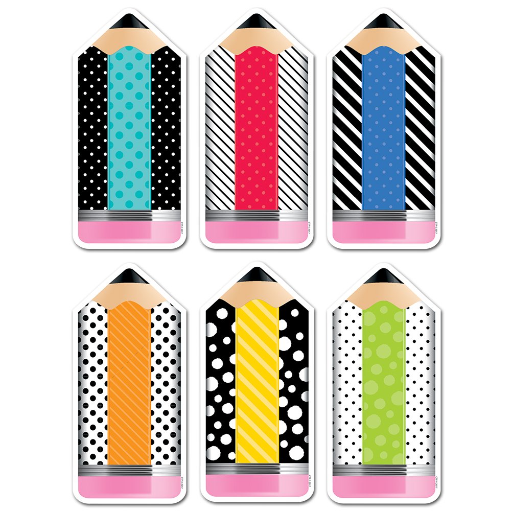 Bold & Bright Striped & Spotted Pencils 10" Designer Cut-Outs CTP-6228