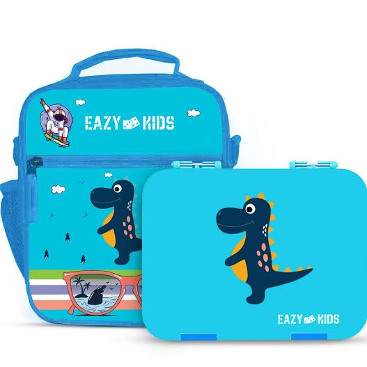 Eazy Kids Bento Boxes wt Insulated Lunch Bag Combo- Dino Blue