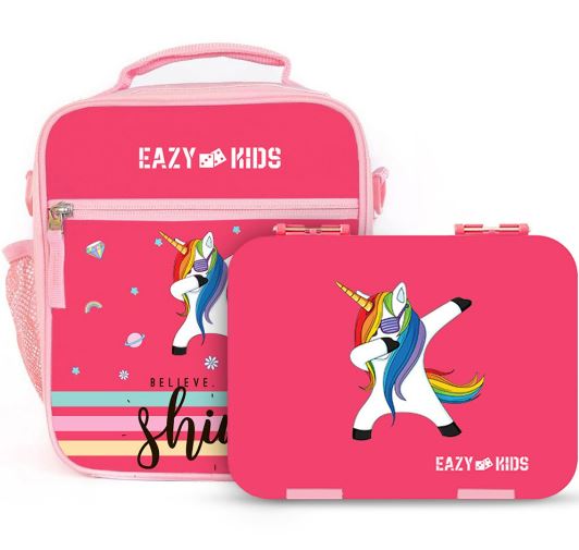 Eazy Kids Bento Boxes wt Insulated Lunch Bag Combo- Unicorn Pink