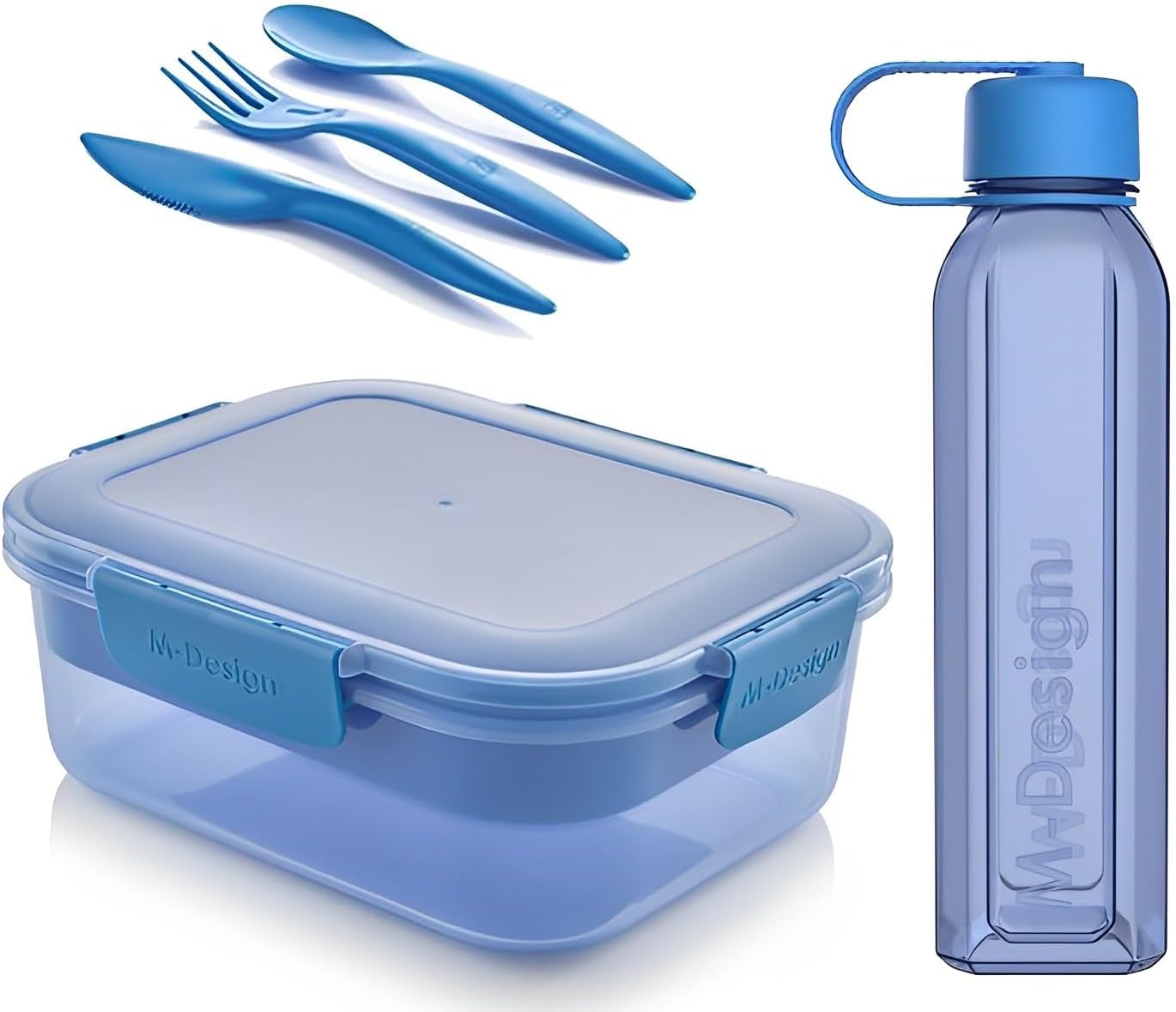 M-Design Lunch Set - 1.6L Lunch Box, 650ml Water Bottle & 3pc. Cutlery Set-ASSORRTTED-Blue