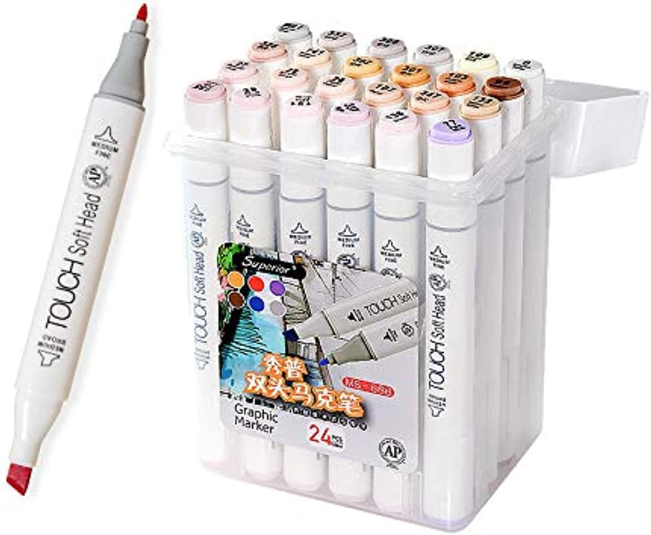 Superior Children's Dual Heads Art Markers with PP Storage Box (Set of 24 Pieces)