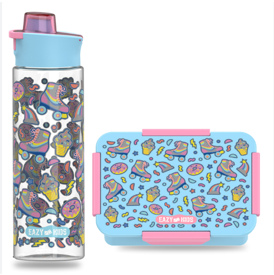 Eazy Kids Lunch Box and Tritan Water Bottle w/ Flip Lid, Gen Z Skater  - Blue, 750ml