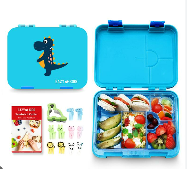 Eazy Kids 6 & 4  Convertible Bento Lunch Box - Dino Blue