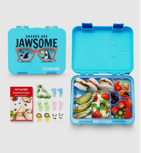 Eazy Kids 6 & 4 Convertible Bento Lunch Box - Jawsome Blue