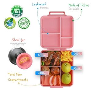 Eazy Kids Jumbo Bento Lunch Box w/t Insulated Jar - Pink