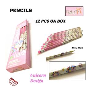 TOKYO Wonderful Pencil Set & Rubber - Unicorn Design - 12 Pcs On 1 B0X