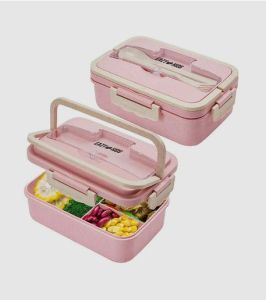 Eazy Kids Wheat Straw Leakproof Eco-Friendly Bento Lunch Box - Pink (1500ml)