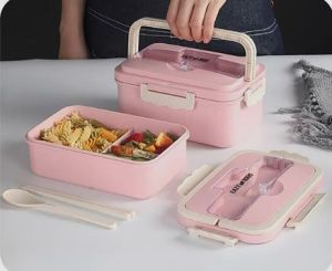 Eazy Kids Wheat Straw Leakproof Eco-Friendly Bento Lunch Box - Pink (1500ml)