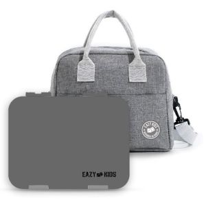 Eazy Kids Bento Boxes wt Insulated Lunch Bag Combo - Grey
