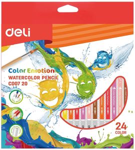 Deli Emotion Watercolor Pencils With A Brush, 24 Color