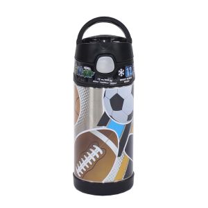Thermos® Funtainer 355 ml Stainless Steel Water Bottle with Straw Football - Black*sliver