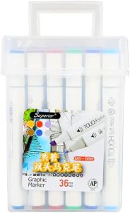 36 Superior Colors Art Markers Set Dual Heads Broad Fine Point with PP Storage Box for Children Students Professionals Artists Designers Drawing Coloring Sketching