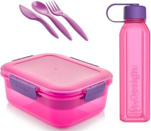 M-Design Lunch Set - 2.1L Lunch Box, 800ml Water Bottle & 3pc. Cutlery Set - ASSORRTED-Pink