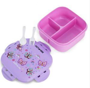 Eazy Kids Square Bento Lunch Box - Butterfly Purple