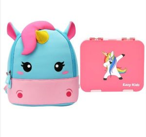 Eazy Kids Unicorn Bag + Bento Lunch Box-Pink