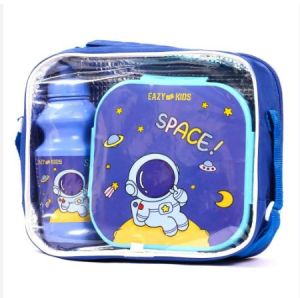Eazy Kids Lunch Box and Water Bottle With Bag - Space Blue