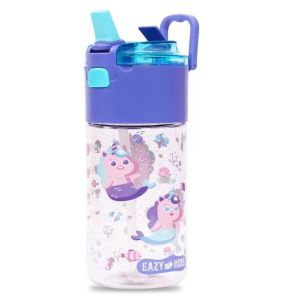 Eazy Kids Tritan Water Bottle w/ Snack Box, Mermaid  - Purple, 450ml