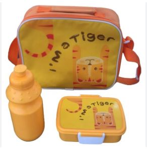 Eazy Kids Lunch Box and Water Bottle With Bag - Tiger Yellow