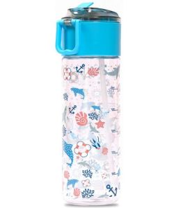 Eazy Kids Tritan Water Bottle w/ Snack Box, Shark  - Blue, 450ml