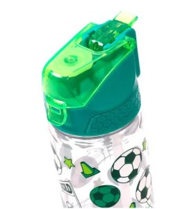 Eazy Kids Tritan Water Bottle w/ 2in1 drinking, Flip lid and Sipper, Soccer  - Green, 650ml