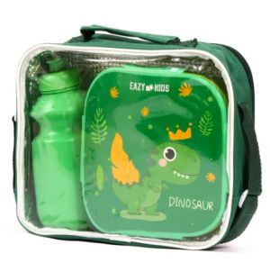 صندوق غداء وزجاجة ماء مع كيس من ايزي للاطفال - اخضر دينو