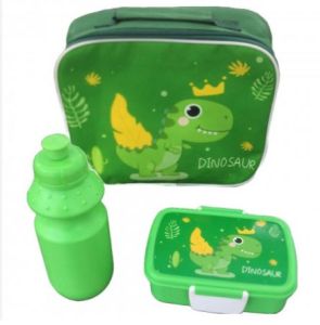 صندوق غداء وزجاجة ماء مع كيس من ايزي للاطفال - اخضر دينو