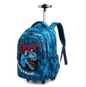 إيزي كيدز - طقم من 3 حقيبة مدرسية بعجلات 18 بوصة وحقيبة طعام ومقلمة تريكس ديناصور - أزرق