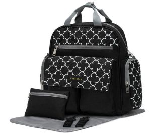 Little Story convertible Bag w/ Zipper Pouch, Hooks & Changing mat -Black