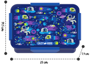 Eazy Kids Lunch Box and Tritan Water Bottle w/ Carry handle, Astronauts  - Blue, 420ml
