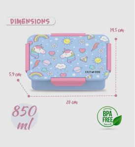 Eazy Kids Unicorn 1 / 2 / 3/ 4 Compartment Convertible Bento Lunch Box - Blue