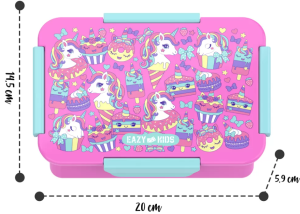 Easy Kids Lunch Box and Tritan Water Bottle Set with Mist, Unicorn Desert - Pink, 750ml