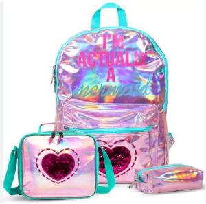 Eazy Kids-17" School Bag Lunch Bag Pencil Case Set of 3 Mermaid Love-Pink