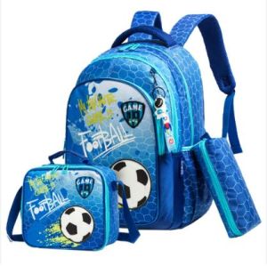 Eazy Kids-17" School Bag Lunch Bag Pencil Case Set of 3 Football-Blue