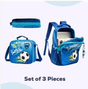 مجموعة من إيزي كيدز - 17 بوصة حقيبة مدرسية  - حقيبة لحفظ الطعام - مقلمة - أزرق