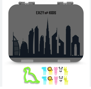 Eazy Kids 4 Compartment Bento Lunch Box-Skyline Saudi Grey