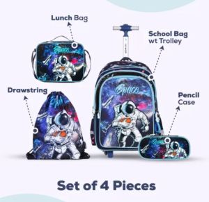إيزي كيدز - العودة إلى المدرسة - مجموعة من 4 حقائب مدرسية - 17 بوصة - حقيبة غداء وحقيبة أنشطة ومقلمة رائد فضاء - أزرق