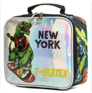 Eazy Kids - 16" Set of 3 Trolley School Bag- Lunch Bag & Pencil Case New York Dinosaur - Green
