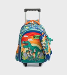 Eazy Kids - 16" Set of 3  Trolley School Bag Lunch Bag & Pencil Case Dinosaur  - Orange