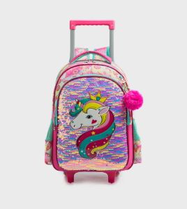 Eazy Kids - 16" Set of 3  Trolley School Bag Lunch Bag & Pencil Case Unicorn  - Pink