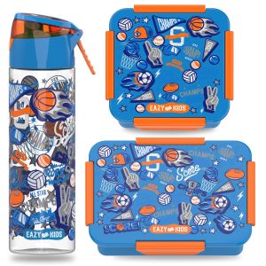 Eazy Kids Lunch Box Set and Tritan Water Bottle w/ Flip Lid, Gen Z Skater  - Blue, 750ml