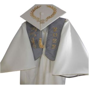 Set Graduation Gown with Embroidery Hood with Ceremony Cap, Grey * Cream