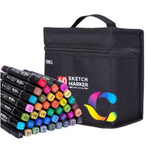 Deli Marker Pen Bag 40 Regular Double Pointed Chisel Pens