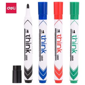 Deli Whiteboard Pen, Round Tip, 2 Mm, 4 Colors, U00101