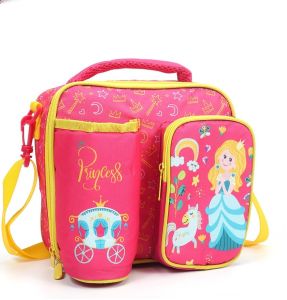 Prima Girls Lunch Bags 2 Pocket Bottle Holder-Fuchsia