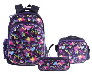 Prima Backpack with Lunch Bag and Pencil Case for Girls -super girl- 18 Inch