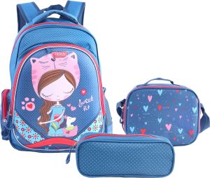 Prima Backpack with Lunch Bag and Pencil Case - Sweet Pet for Girls-18 inch