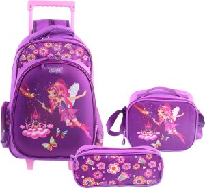 Prima Trolley Bag with Lunch Bag and Pencil Case for Girls- 18 Inch
