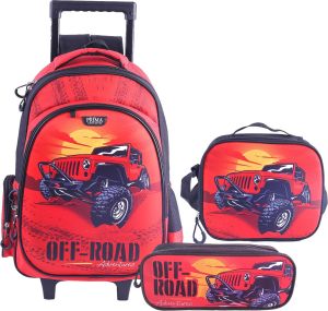 Prima Trolly bag with Lunch Bag and Pencil Case -off road- For Boys-18 Inch