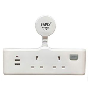 Safix Multi Plug Power Extension Adapter with 2 Usb Wall Sockets, White