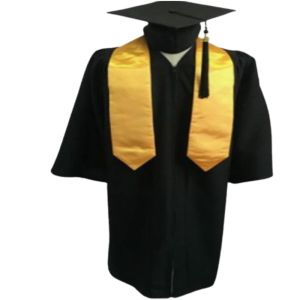 Set Graduation Gown with Golden Stole & Cap, Black 